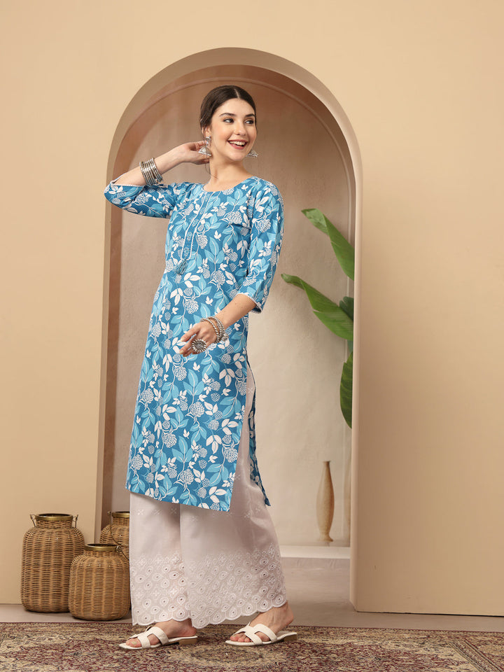 Floral Printed Cotton Straight Kurta