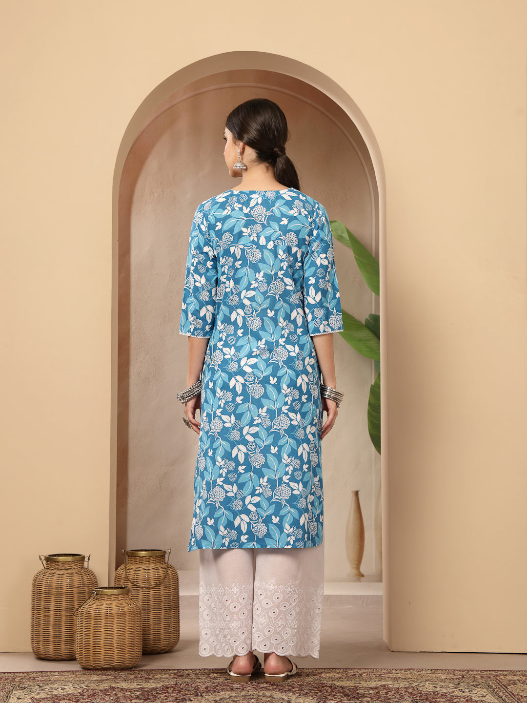 Floral Printed Cotton Straight Kurta