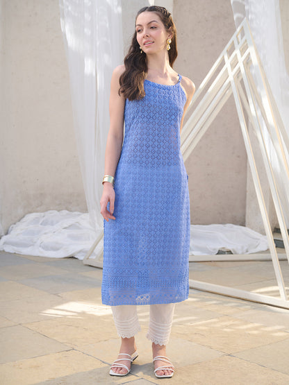 Blue Chikankari Georgette Straight Kurta (Pre-Order)