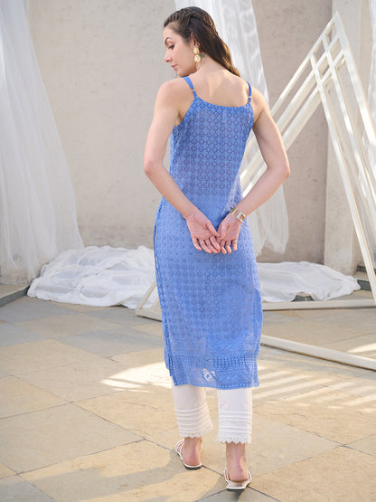 Blue Chikankari Georgette Straight Kurta