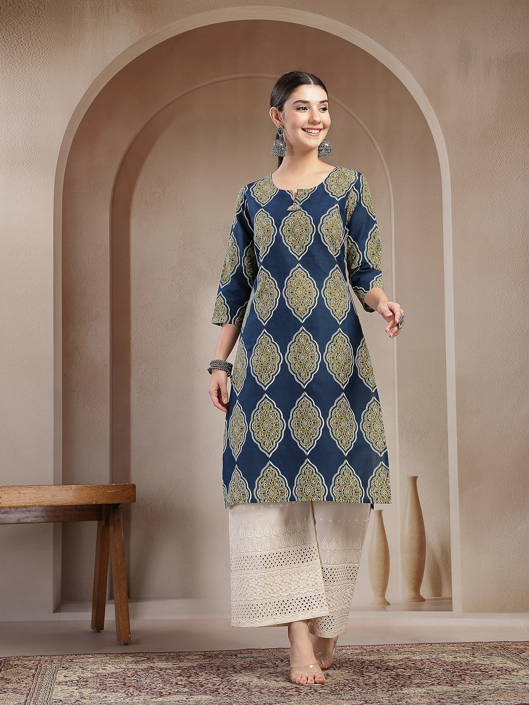 Ethnic Printed Cotton Straight Kurta