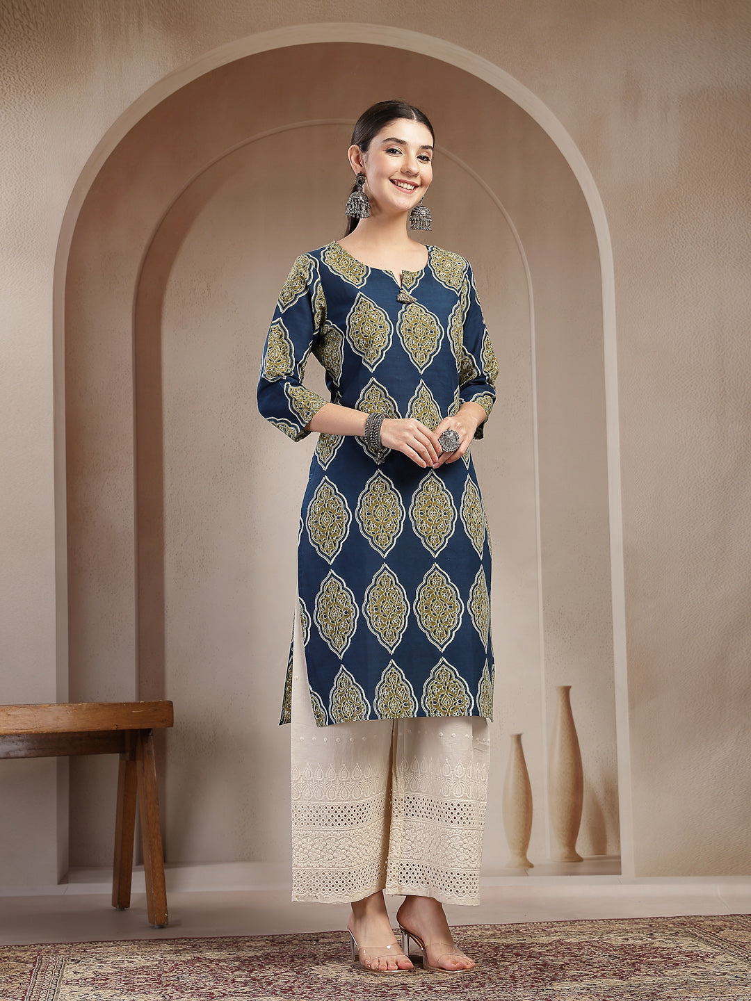 Ethnic Printed Cotton Straight Kurta
