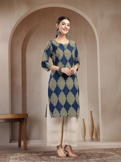 Ethnic Printed Cotton Straight Kurta