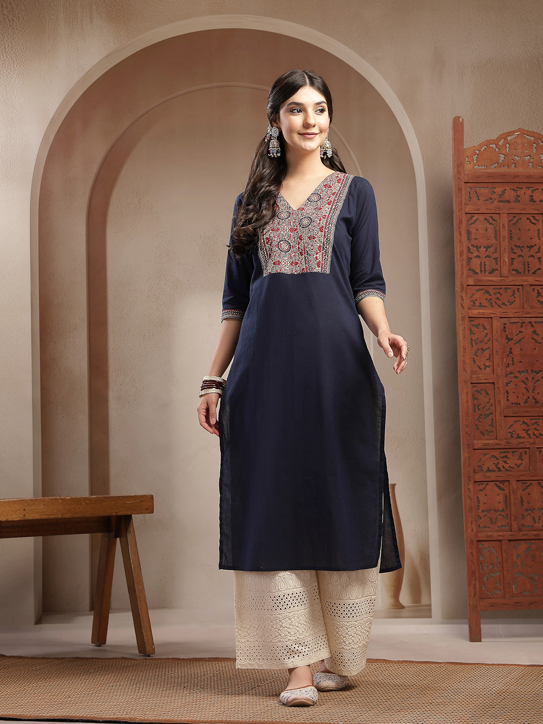 Solid Cotton Straight Kurta
