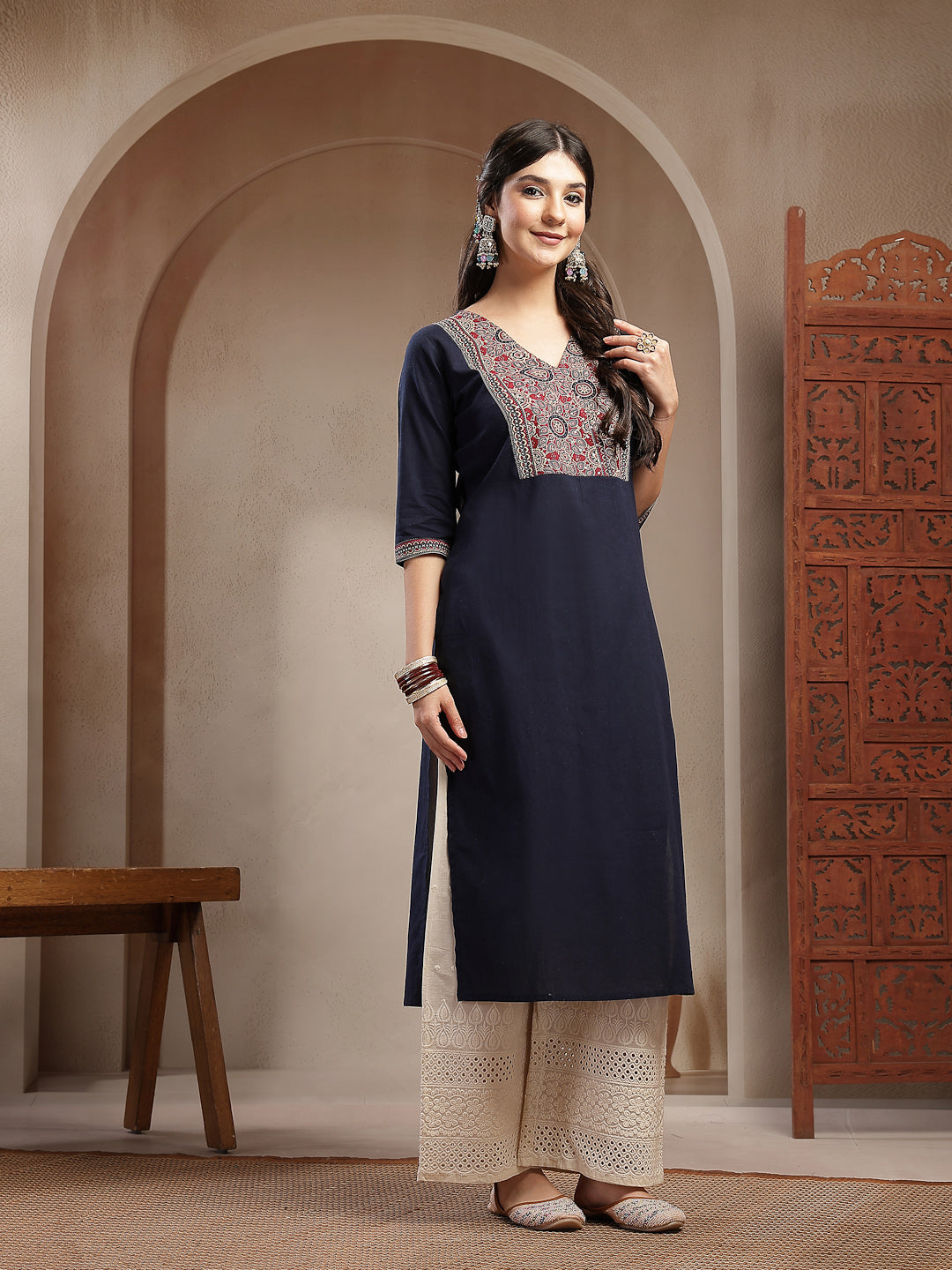Solid Cotton Straight Kurta