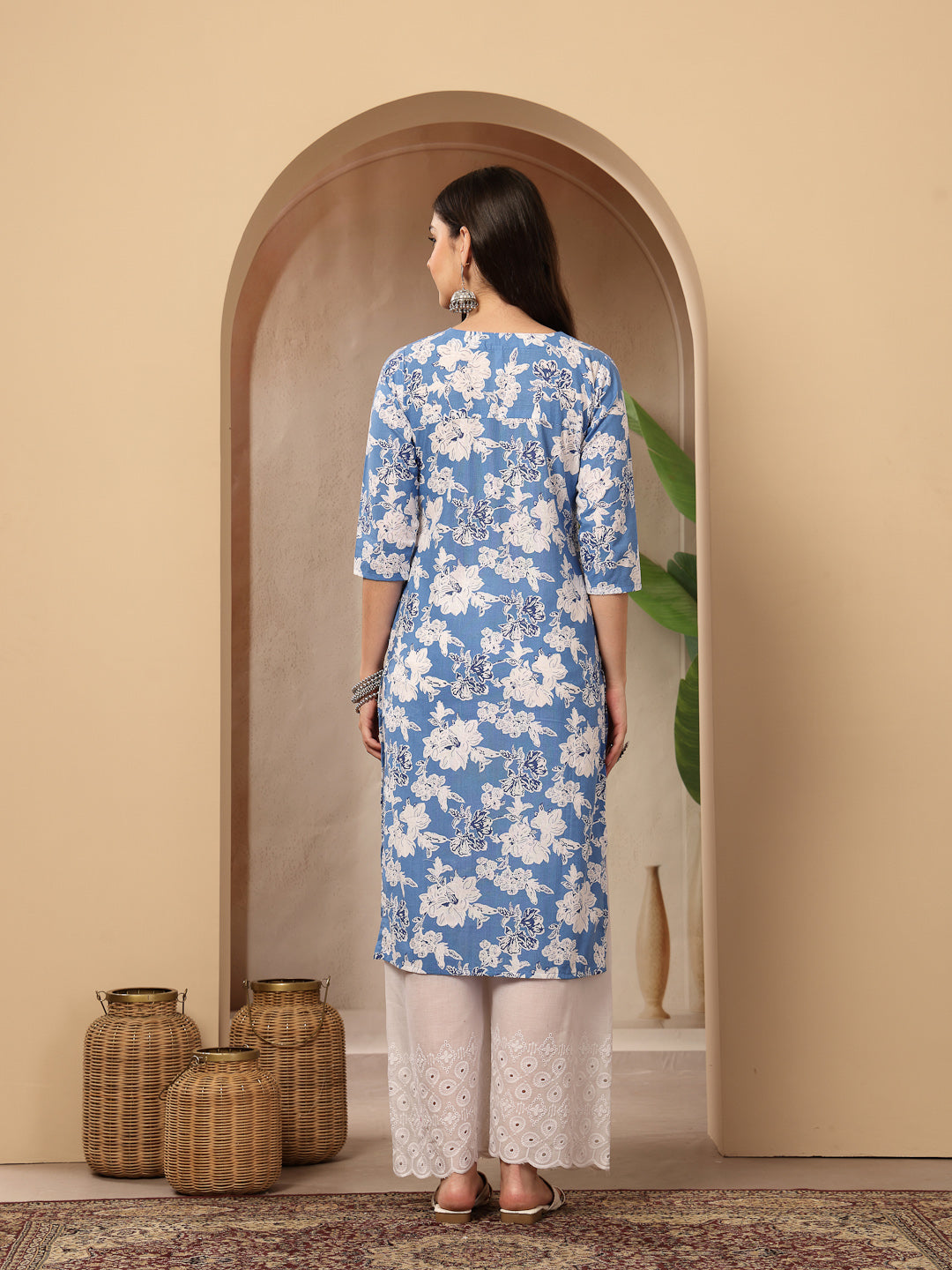Floral Printed Cotton Straight Kurta
