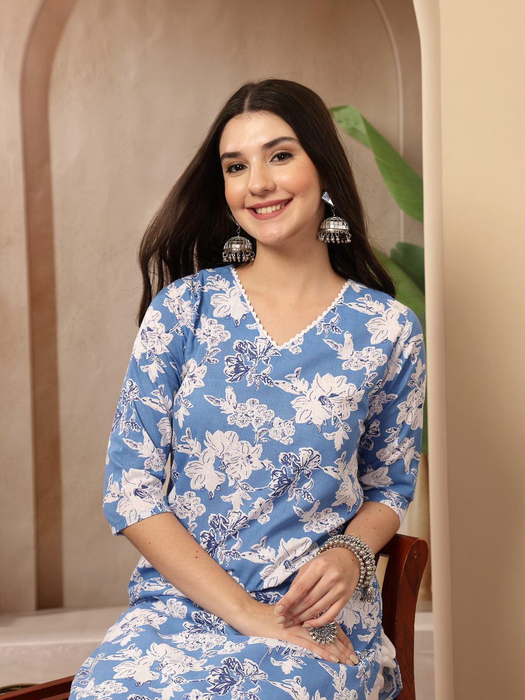 Floral Printed Cotton Straight Kurta