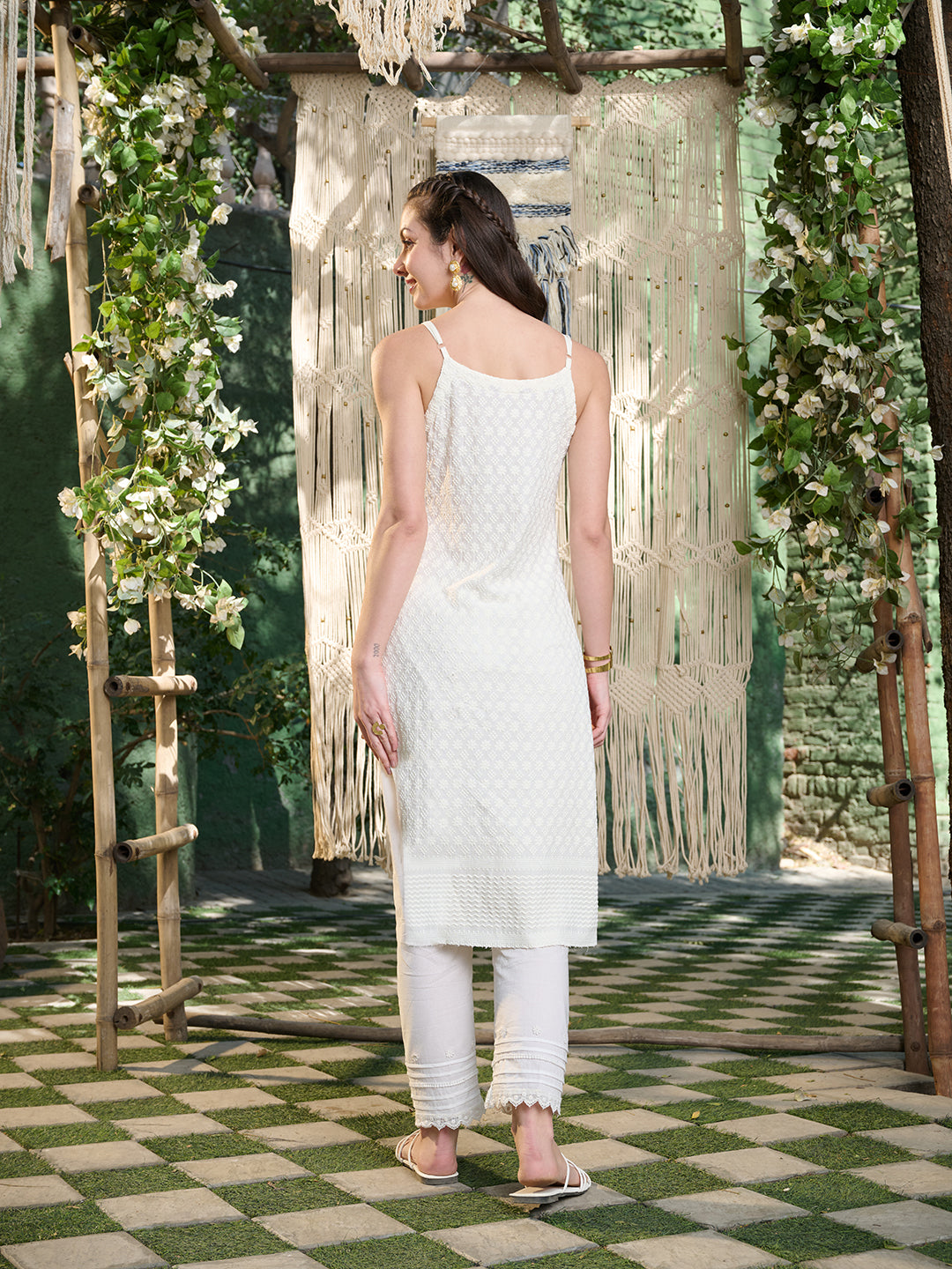 Cream Chikankari Rayon Straight Kurta