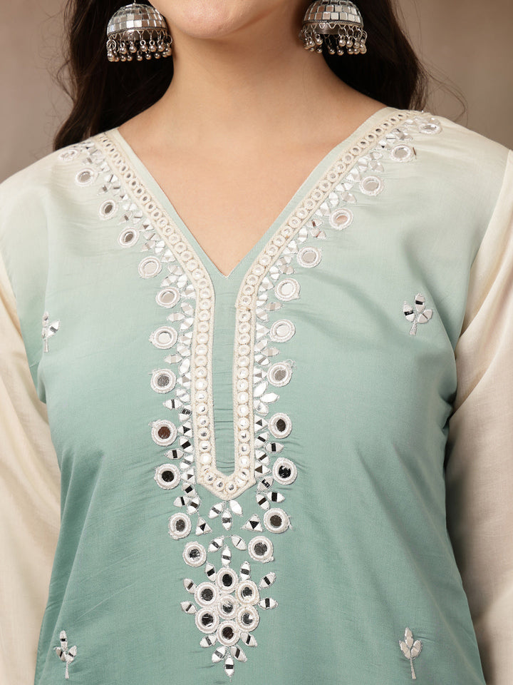 Solid &amp; Mirror Work Silk Blend Co-Ords Set