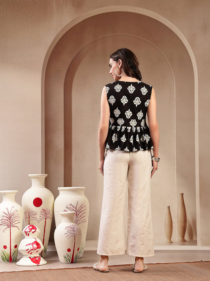 Black Floral Printed Rayon Co-Ord Set