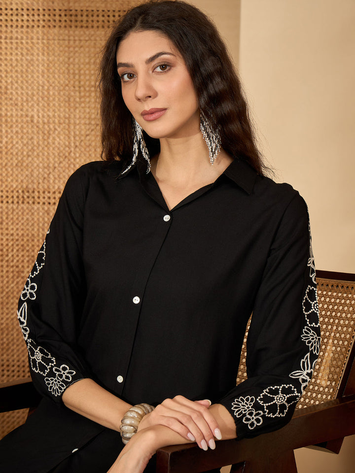 Solid &amp; Embroidered Rayon Co-Ord Set