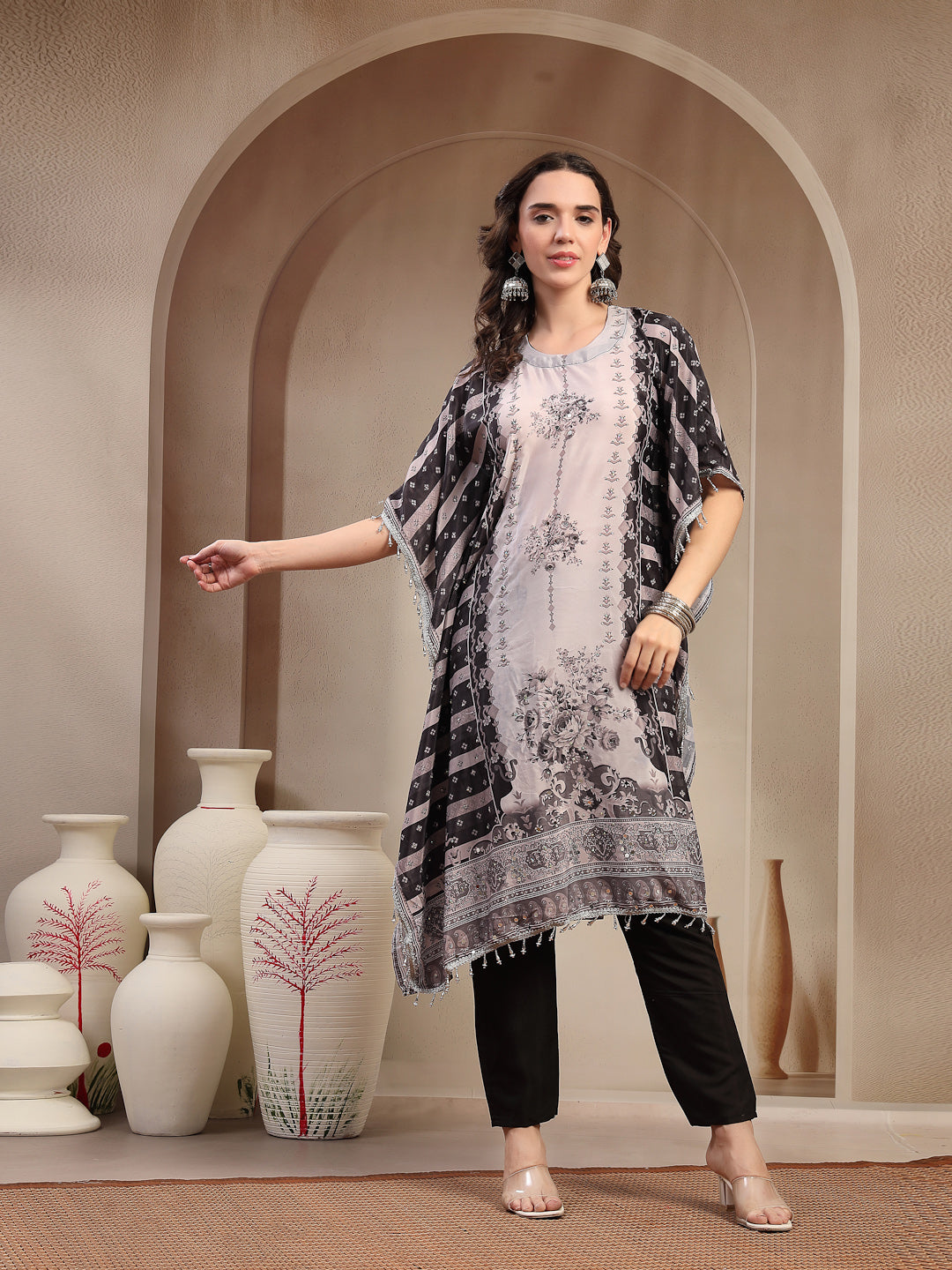 Black Mirror Work Printed Silk Blend Co-ord Set (Pre-Order)