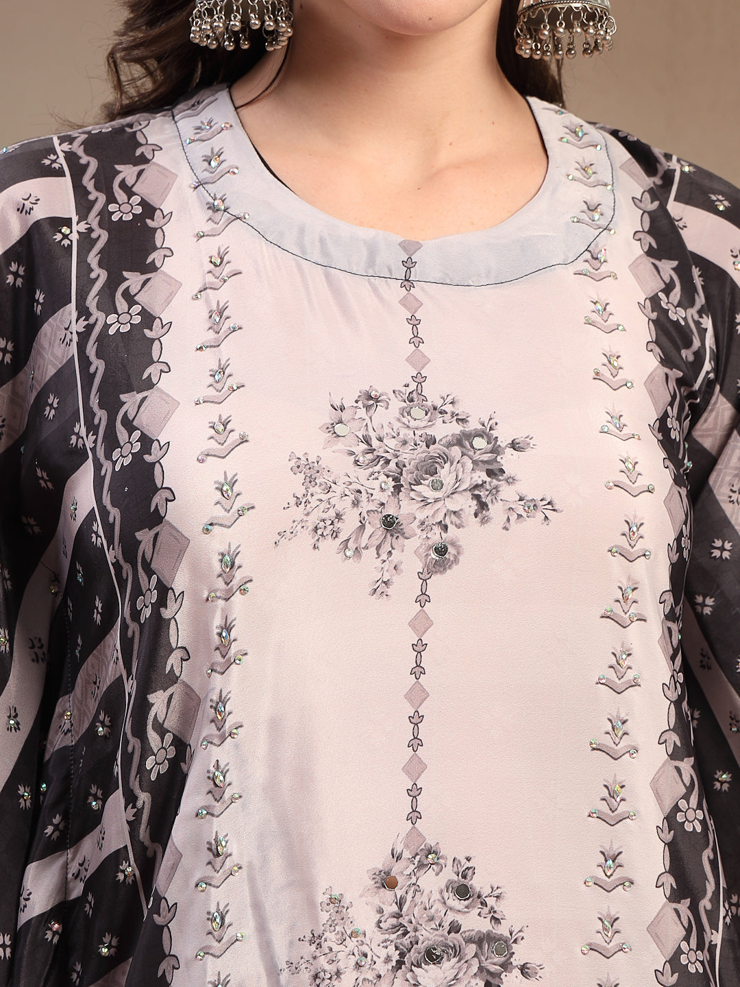 Black Mirror Work Printed Silk Blend Co-ord Set