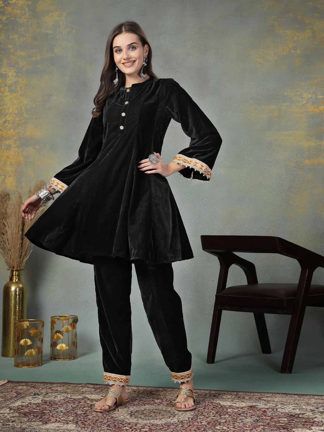 Black Solid Velvet Co-Ord Set (Pre-Order)