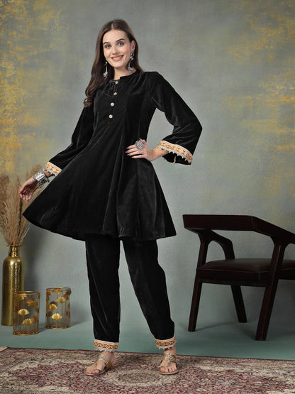 Black Solid Velvet Co-Ord Set (Pre-Order)