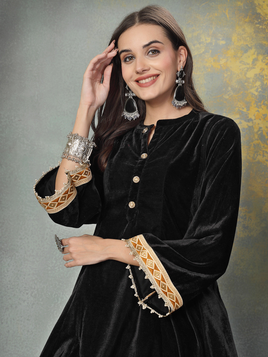 Black Solid Velvet Co-Ord Set