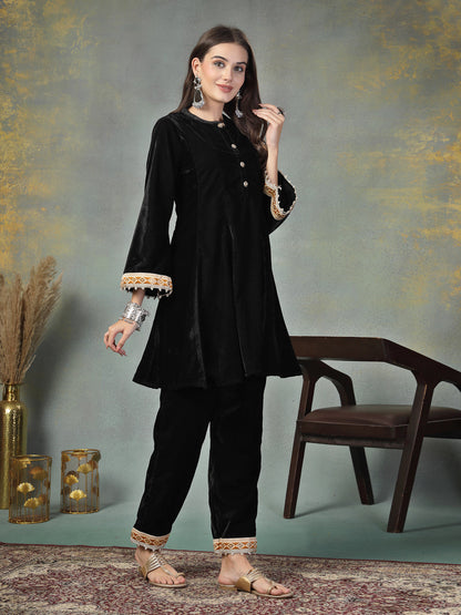 Black Solid Velvet Co-Ord Set