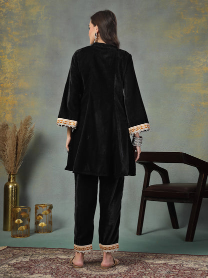 Black Solid Velvet Co-Ord Set