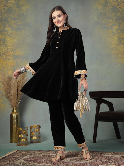 Black Solid Velvet Co-Ord Set (Pre-Order)