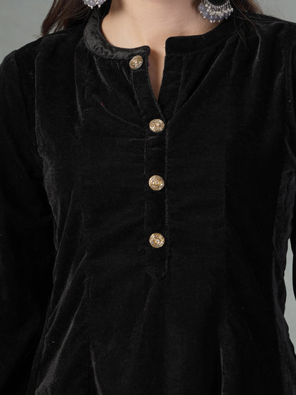 Black Solid Velvet Co-Ord Set
