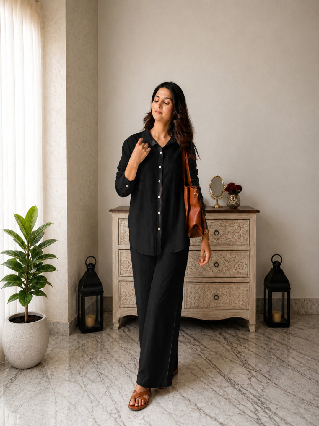 Solid Crused Rayon Co-Ord Set