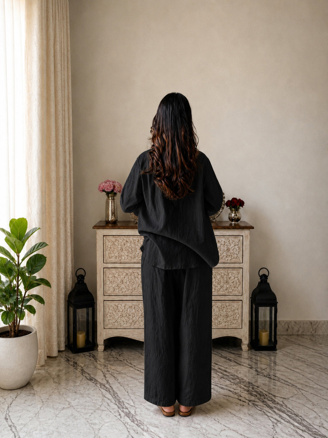 Solid Crused Rayon Co-Ord Set
