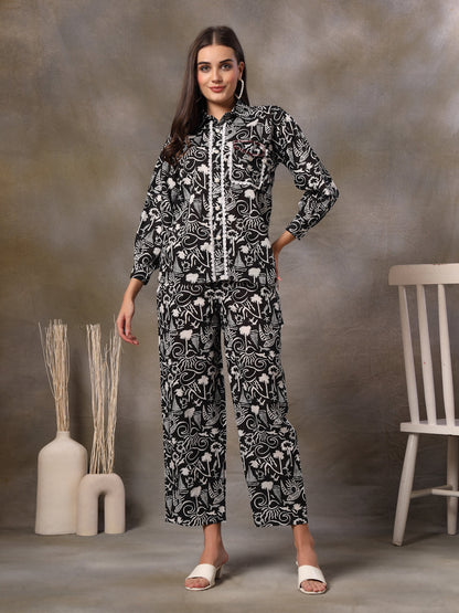 Black Abstarct Printed Cotton Co-Ord Set