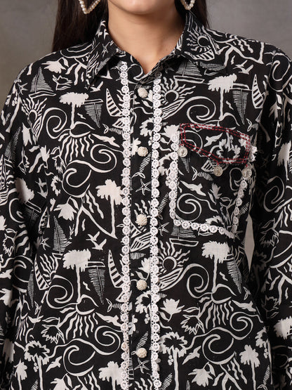 Black Abstarct Printed Cotton Co-Ord Set