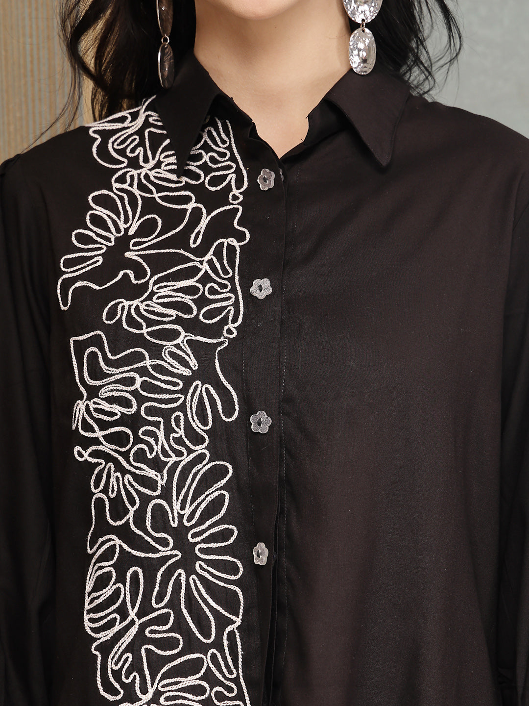 Solid &amp; Embroidered Rayon Co-Ord Set