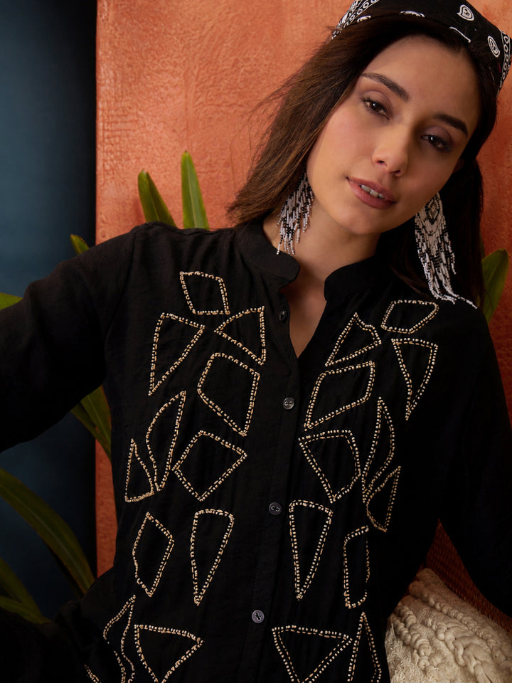Solid &amp; Embroidered Acrylic Straight Co-Ord Set