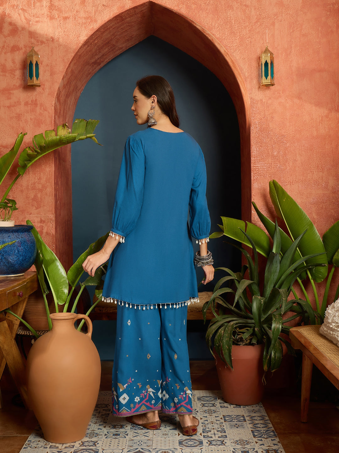 Solid &amp; Embroidered Rayon A-Line Co-Ord Set