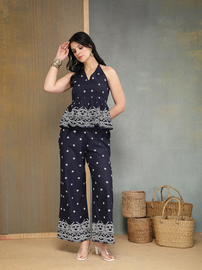 Solid & Embroidered Cotton Co-Ords Set