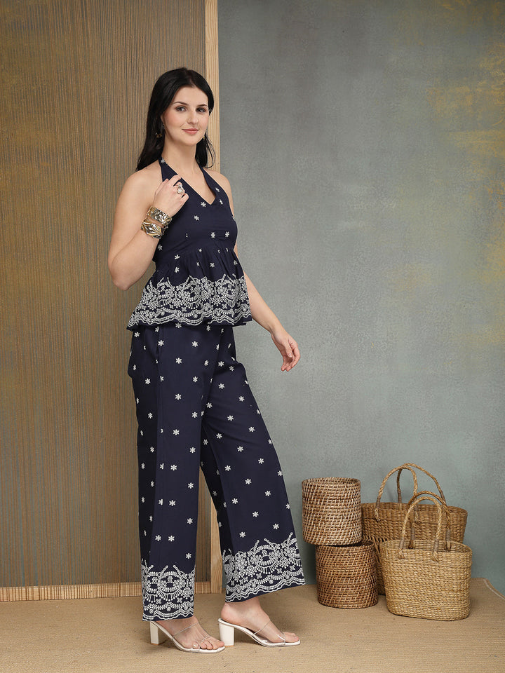 Solid &amp; Embroidered Cotton Co-Ords Set