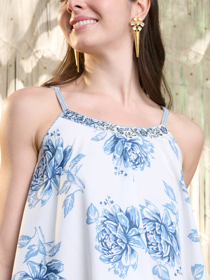 Blue Floral Printed Rayon Co-Ord Set