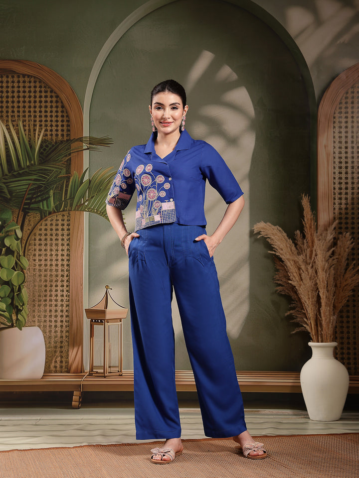 Solid &amp; Embroidered Rayon Co-Ord Set