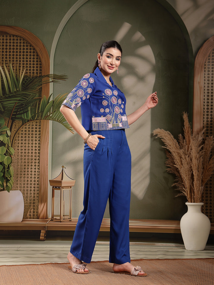 Solid &amp; Embroidered Rayon Co-Ord Set