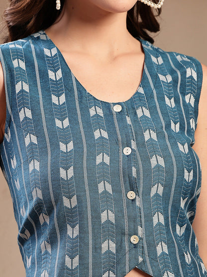 Blue Woven Design Cotton Blend Co-Ord Set