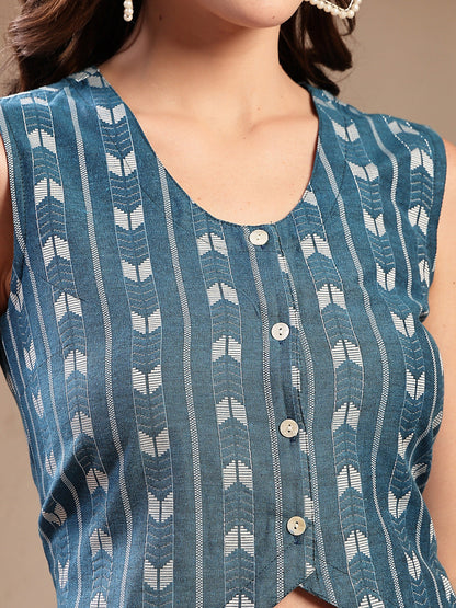 Blue Woven Design Cotton Blend Co-Ord Set (Pre-Order)
