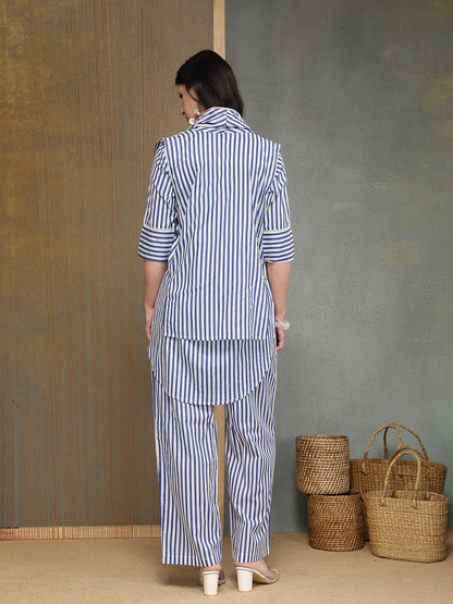 Striped Printed Cotton High-Low Co-Ords Set