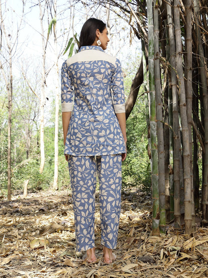 Blue Floral Printed Cotton Co-Ord Set (Pre-Order)