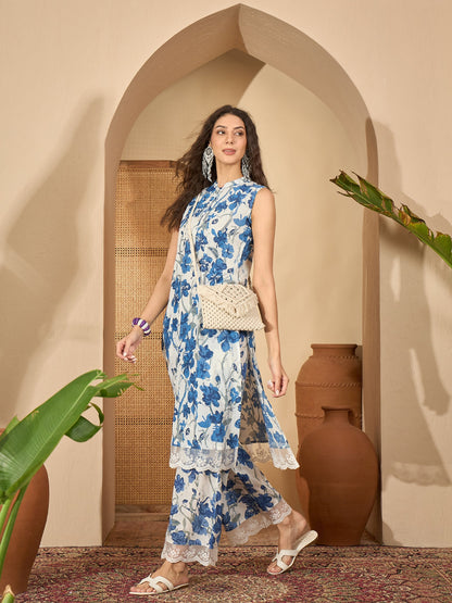 Women's Blue Floral Printed Cotton Co-Ord Set