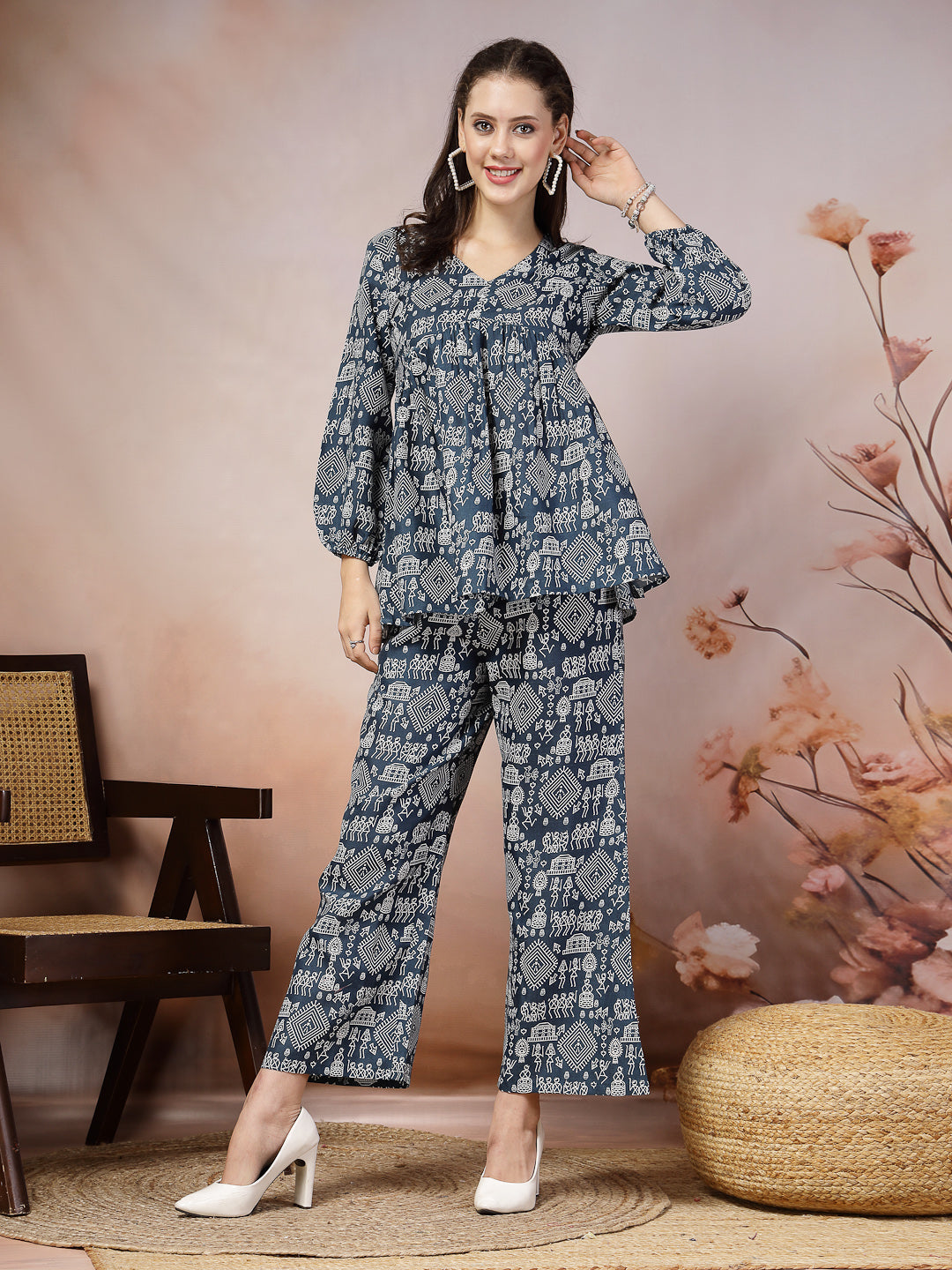 Quirky Printed Cotton Blend Empire Co-Ord Set (Pre-Order)