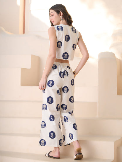 Blue Cotton Flex Botanical Printed Co-Ord Set