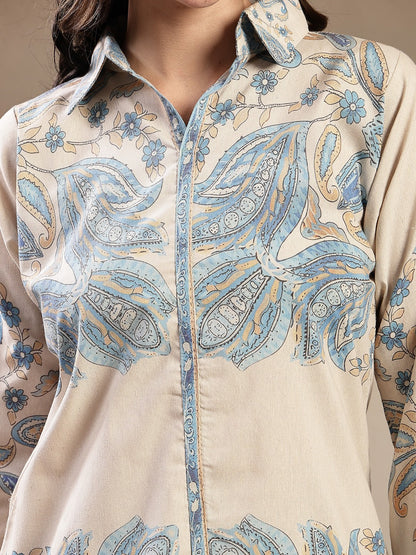 Blue Paisley Printed Cotton Blend Co-Ord Set