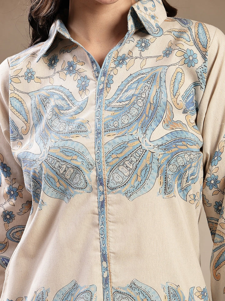 Blue Paisley Printed Cotton Blend Co-Ord Set