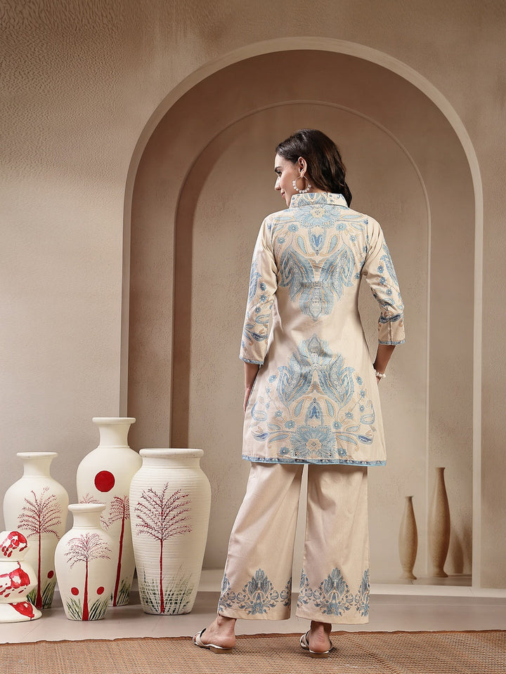 Blue Paisley Printed Cotton Blend Co-Ord Set
