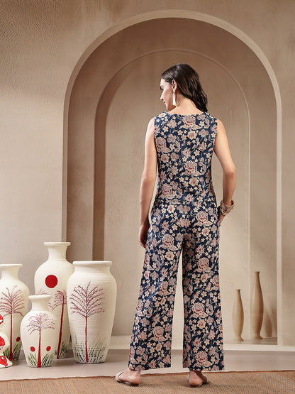 Blue Floral Printed Cotton Co-Ord Set