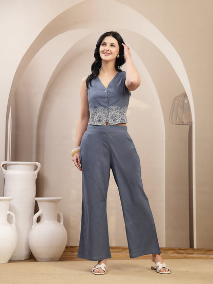 Solid & Embroidered Cotton Co-Ord's Set