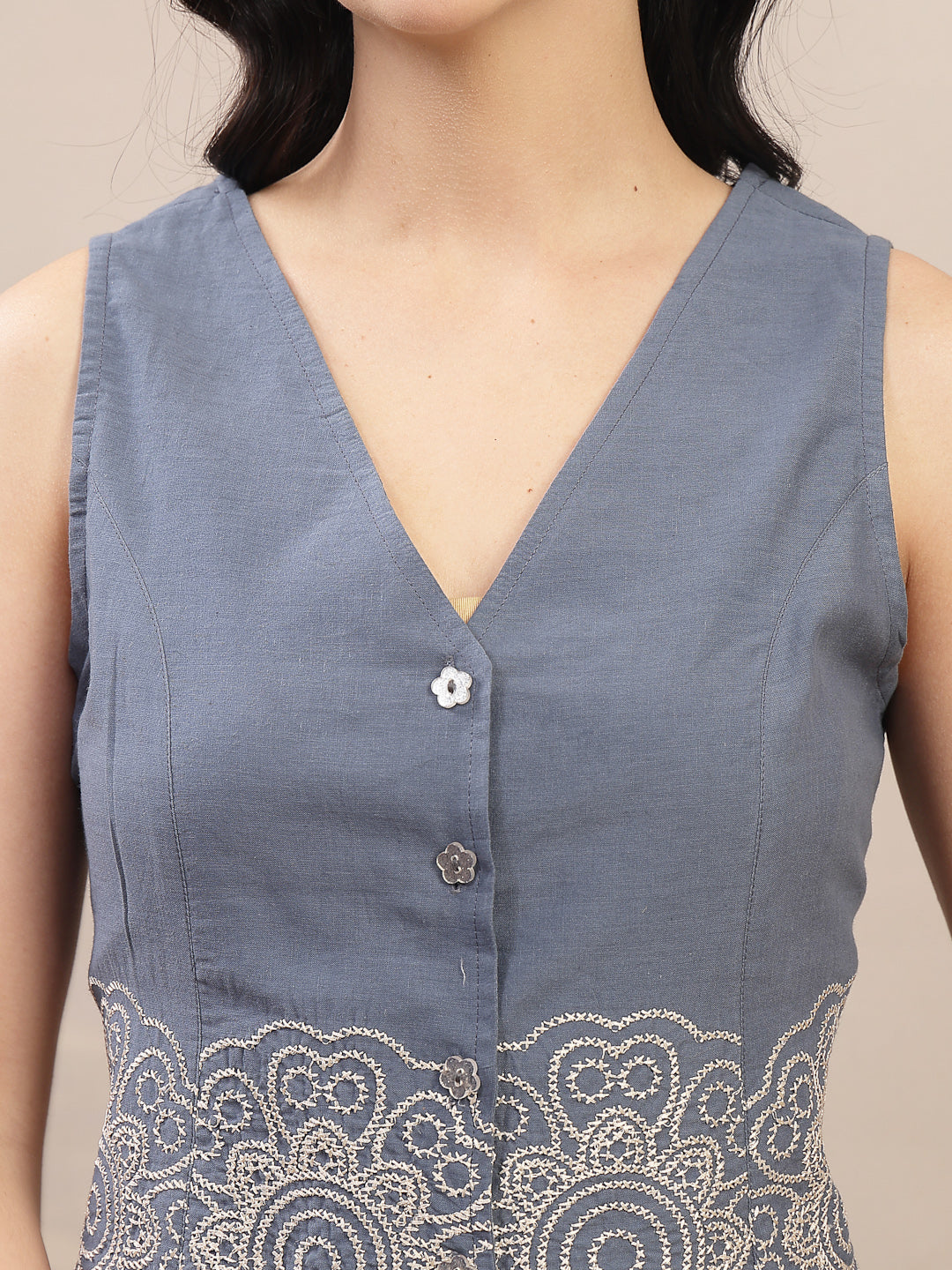 Solid &amp; Embroidered Cotton Co-Ord&