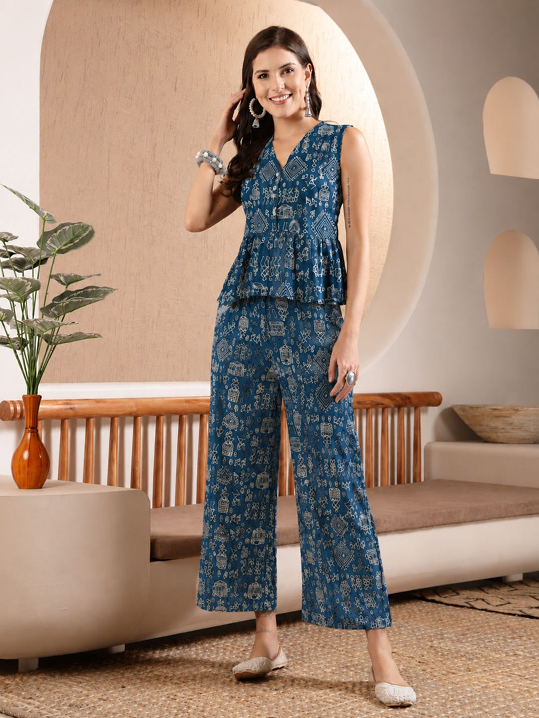 Warli Tribal Printed Rayon Co-Ord Set